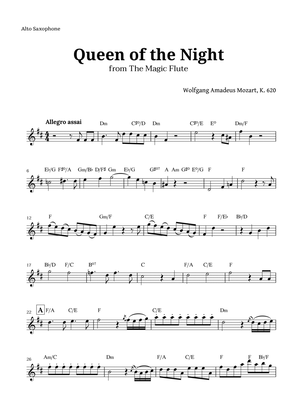 Book cover for Queen of the Night by Mozart for Alto Sax with Chords
