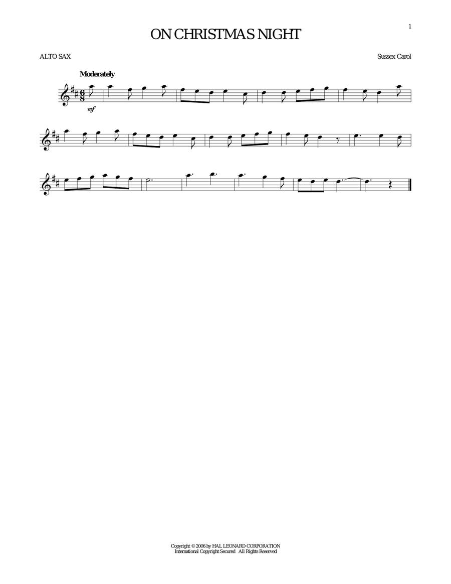 On Christmas Night On Christmas Night Alto Saxophone scores gallery preview page 1