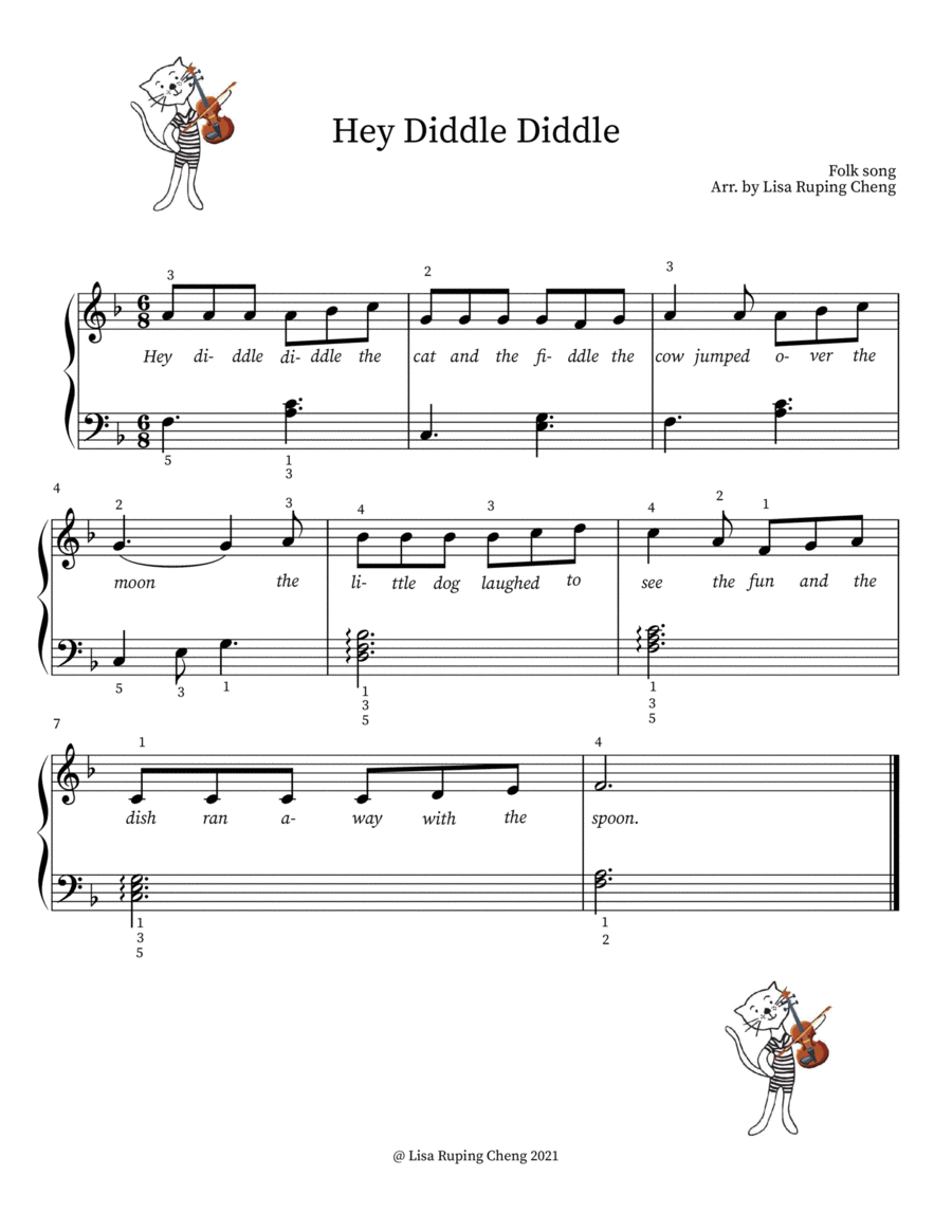 Hey Diddle Diddle (Beginner to Level 1) Easy Piano scores gallery preview page 1