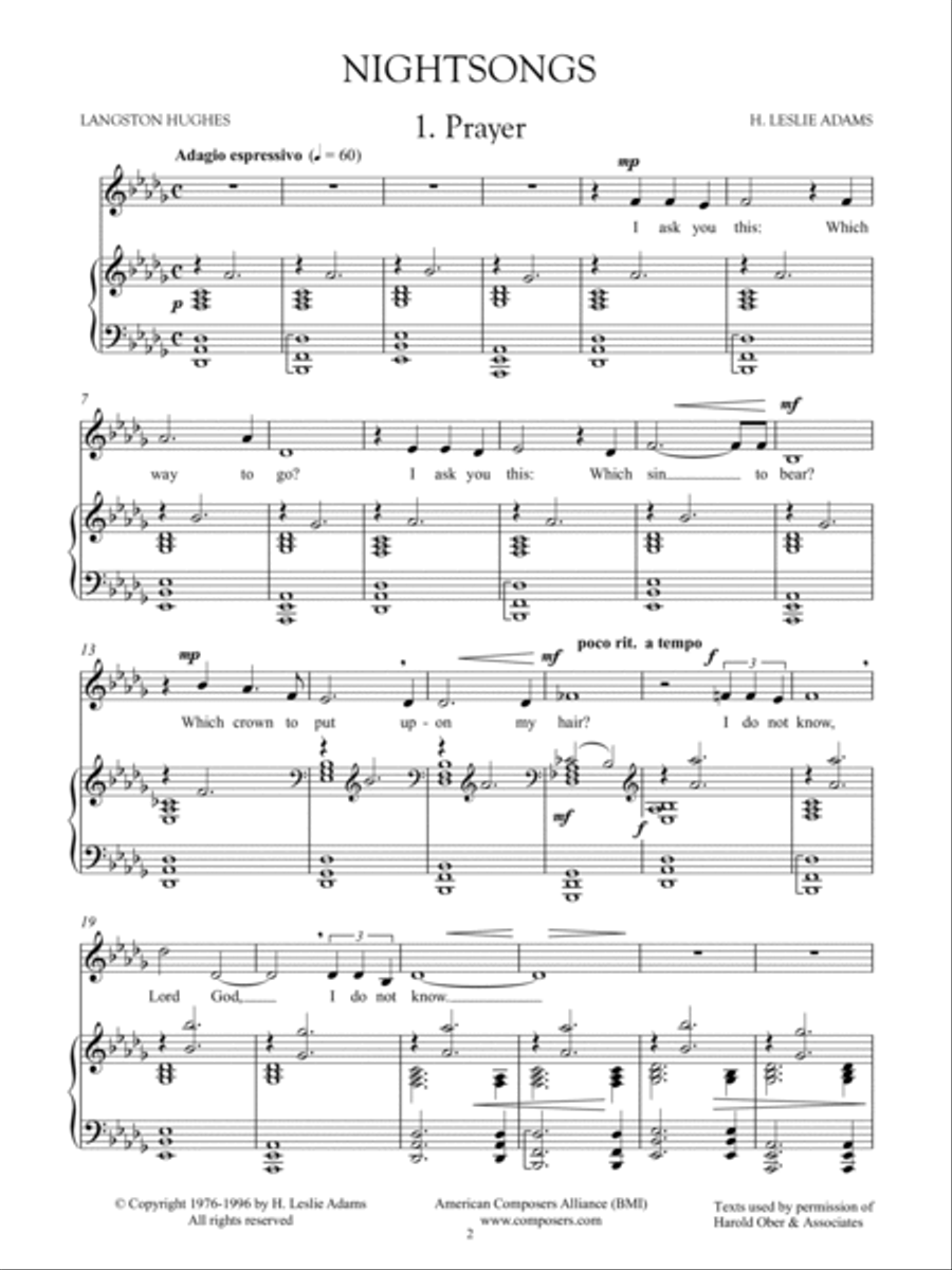 [Adams] Prayer (from Nightsongs) Voice scores gallery preview page 4