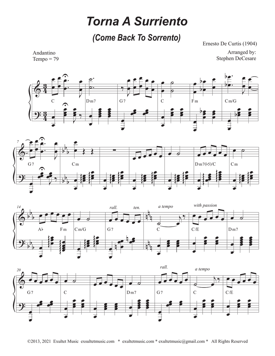 Torna A Surriento (Come Back to Sorrento) (Soprano Saxophone and Piano) Soprano Saxophone scores gallery preview page 5