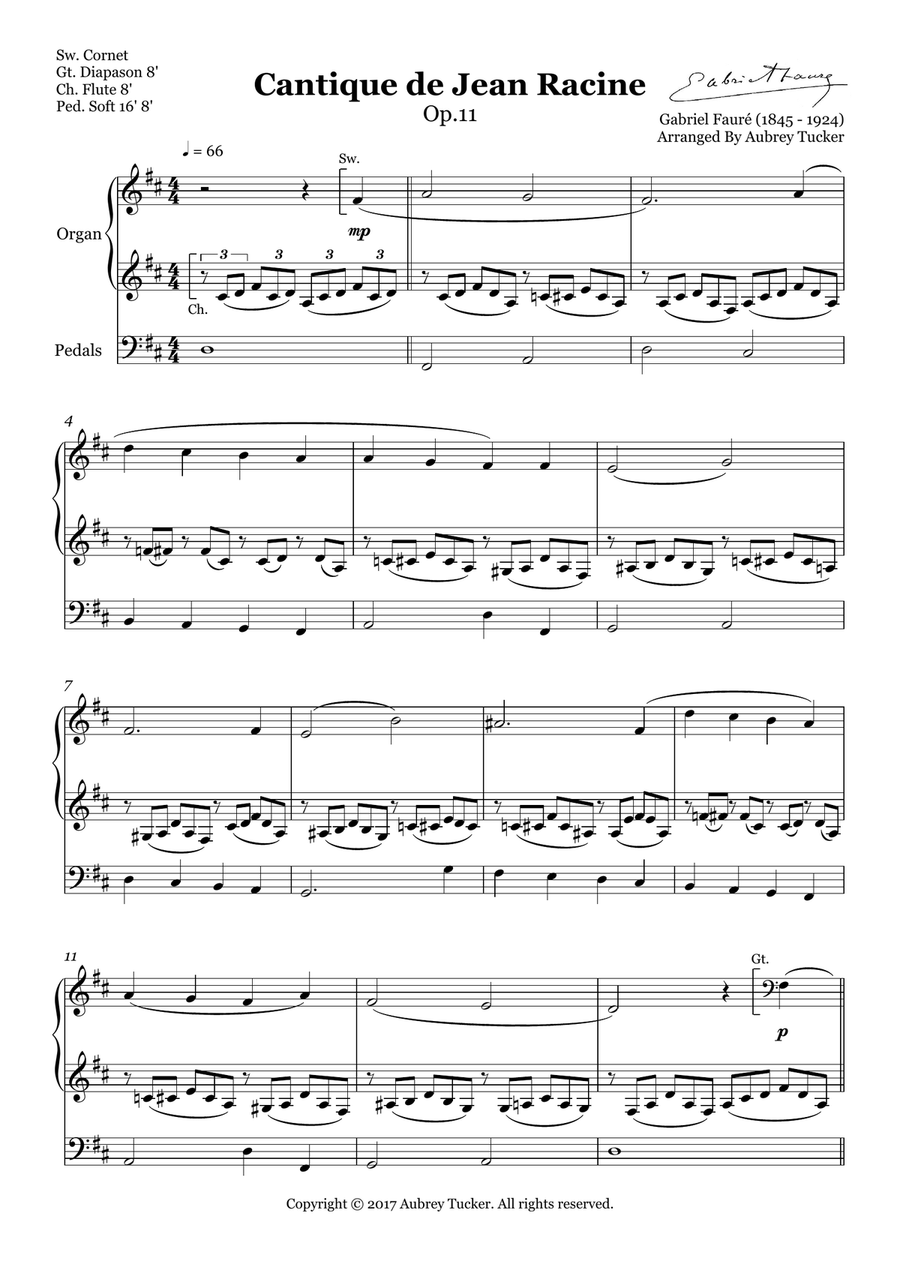 Organ: Cantique de Jean Racine (Op.11, D Major) - Gabriel Faure Organ Solo scores gallery preview page 2