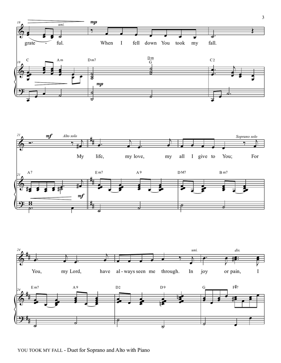 YOU TOOK MY FALL (Soprano/Alto Duet with Piano) Piano Accompaniment scores gallery preview page 4