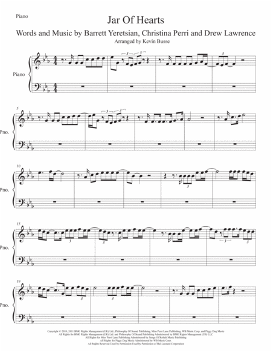 Jar Of Hearts Easy Piano scores gallery preview page 1