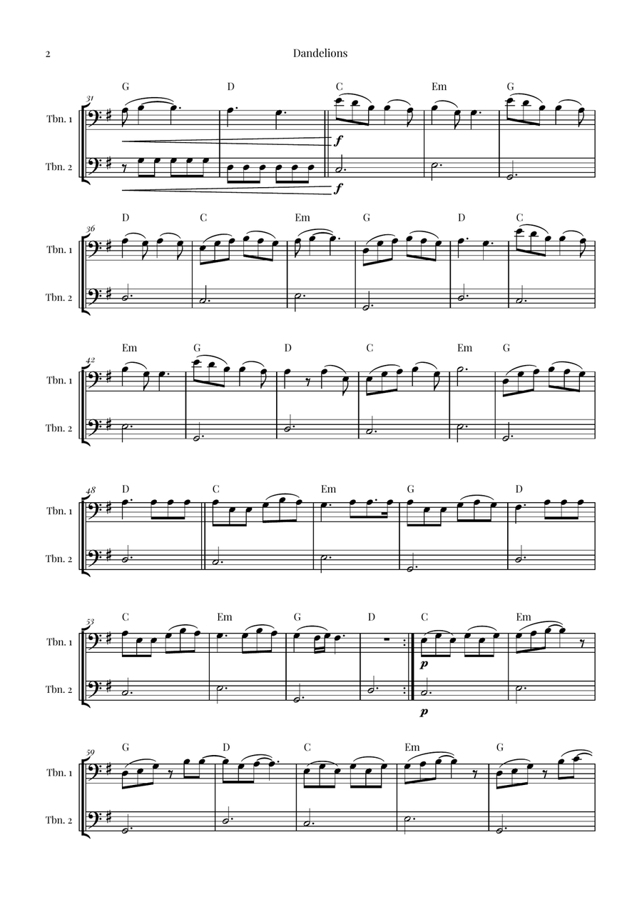 Dandelions Trombone Duet scores gallery preview page 2