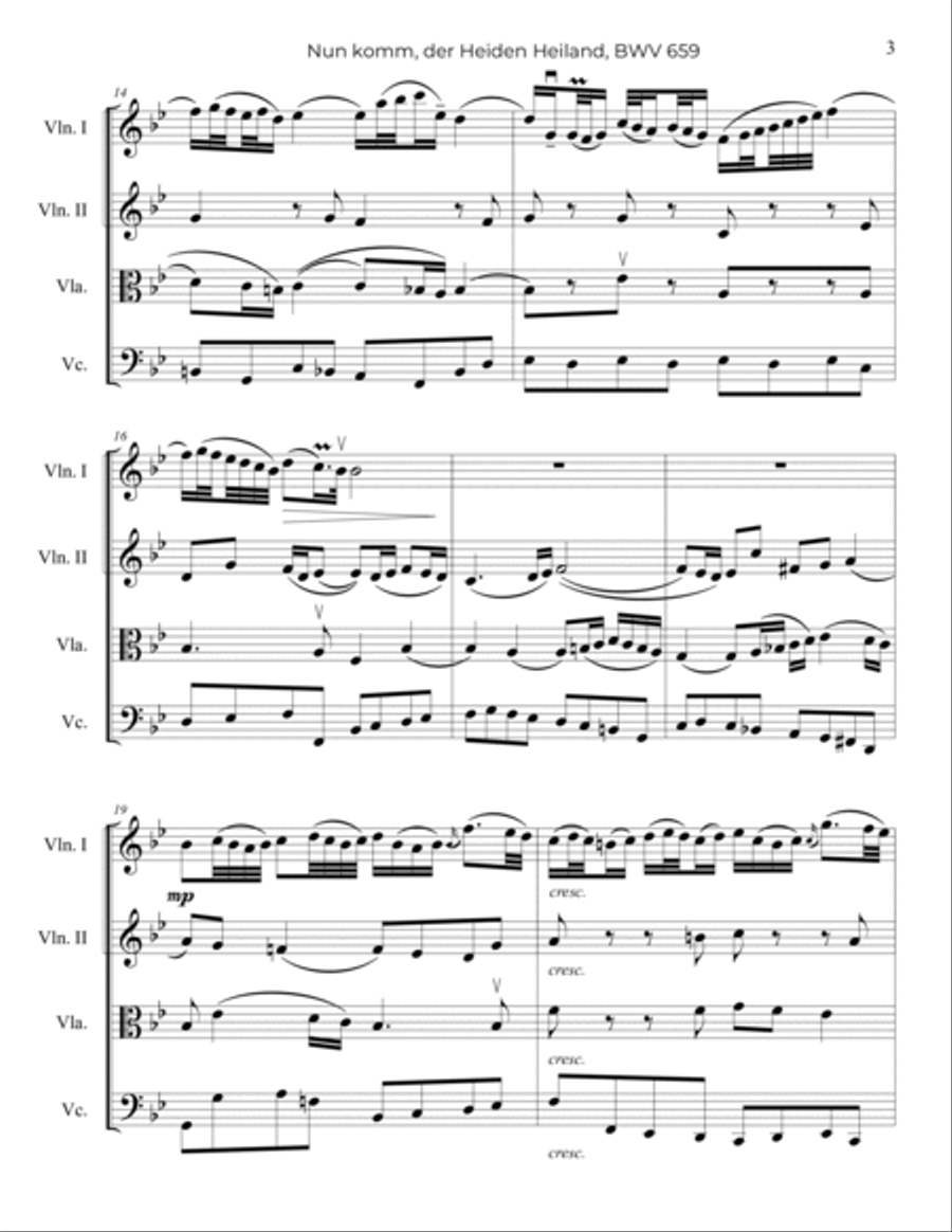 Bach: Nun komm, der Heiden Heiland, BWV 659 - String Quartet String Quartet scores gallery preview page 4
