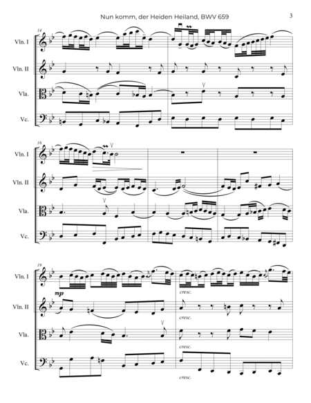 Bach: Nun komm, der Heiden Heiland, BWV 659 - String Quartet image number null