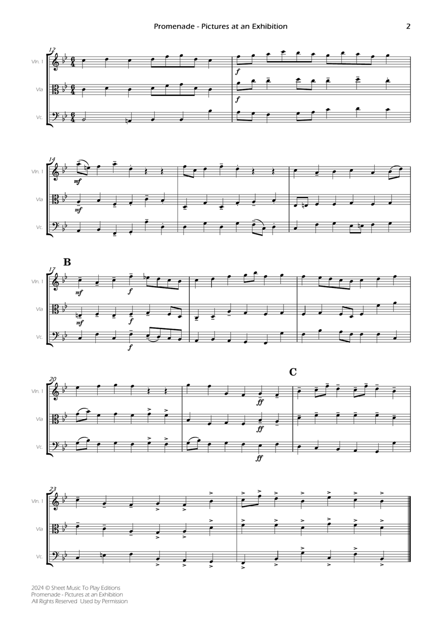 Pictures at an Exhibition - Promenade - String Trio (Full Score and Parts) String Trio scores gallery preview page 4