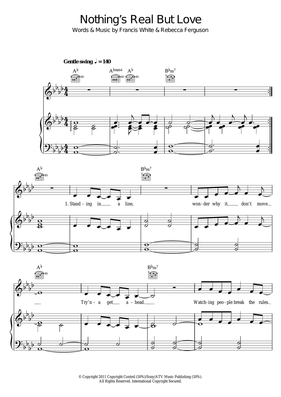 Nothing's Real But Love Piano, Vocal scores gallery preview page 1