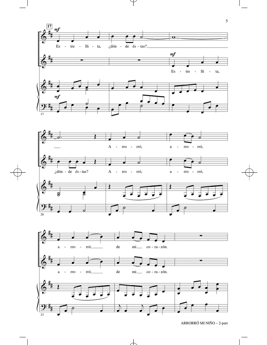 Arrorró Mi Niño (Lullaby, My Baby) (with Twinkle, Twinkle, Little Star) (arr. Emily Crocker) 2-Part scores gallery preview page 3