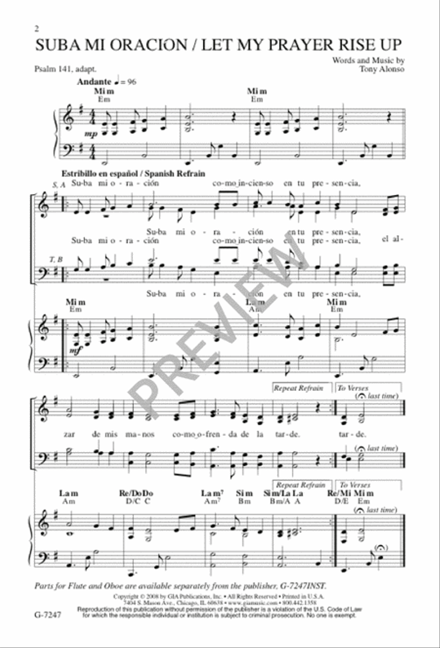 Suba Mi Oración / Let My Prayer Rise Up 4-Part scores gallery preview page 2