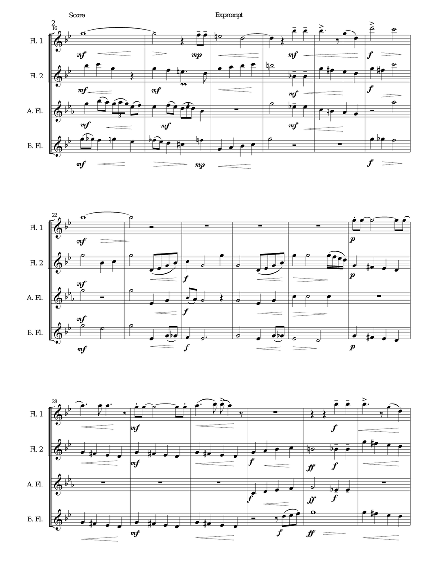 Exprompt - an Armenian song of farewell - arranged for flute quartet Flute Quartet scores gallery preview page 2
