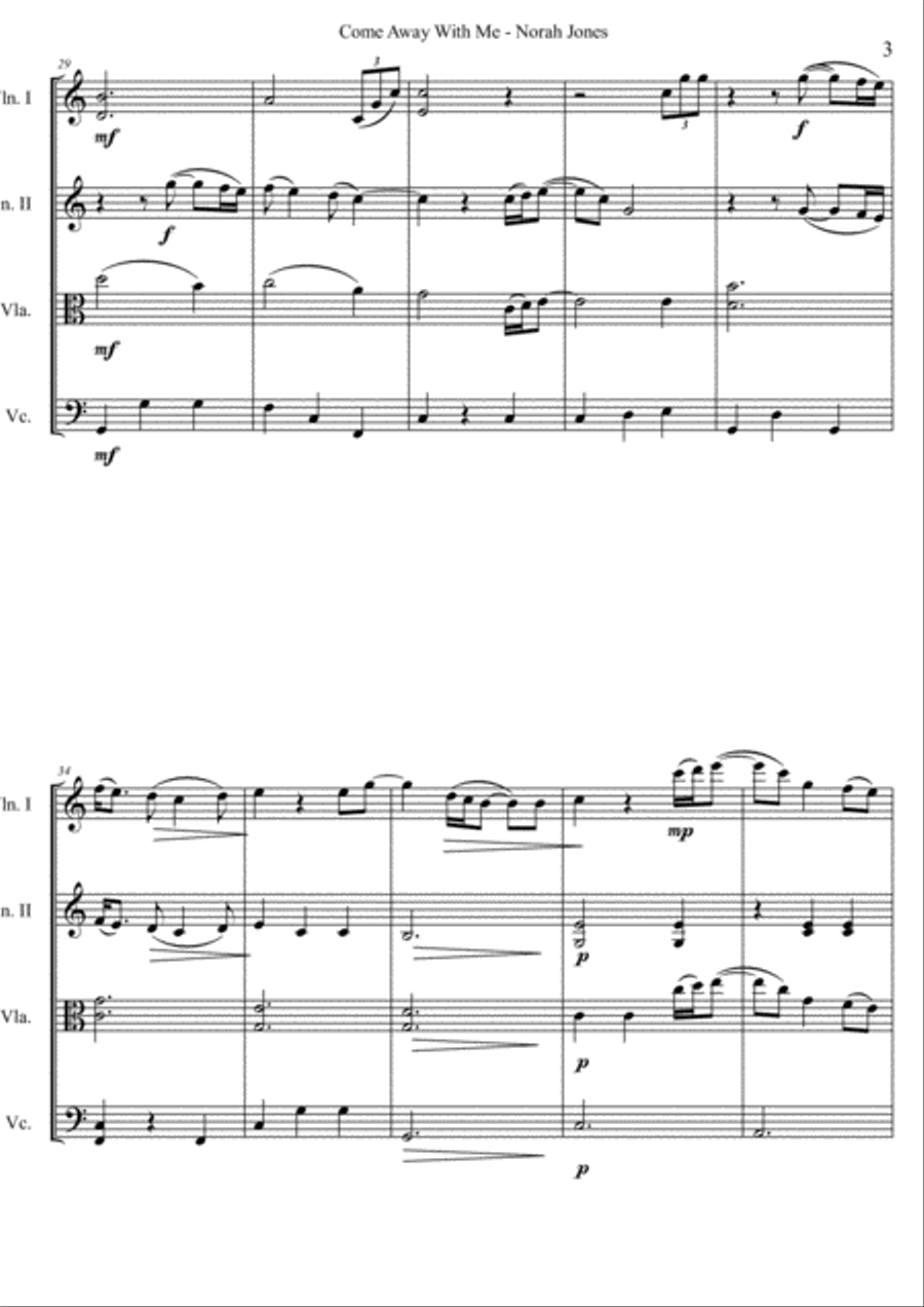 Come Away With Me String Quartet scores gallery preview page 3
