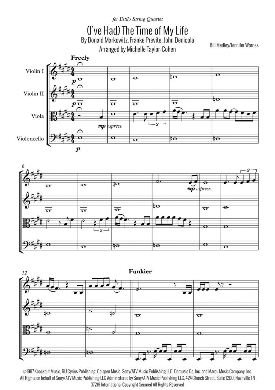 (i've Had) The Time Of My Life String Quartet scores gallery preview page 1