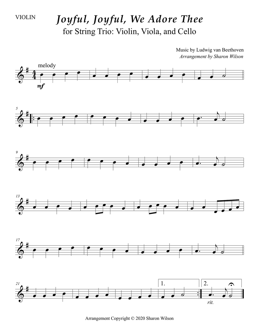 Joyful, Joyful, We Adore Thee (for String Trio – Violin, Viola, and Cello) String Trio scores gallery preview page 2