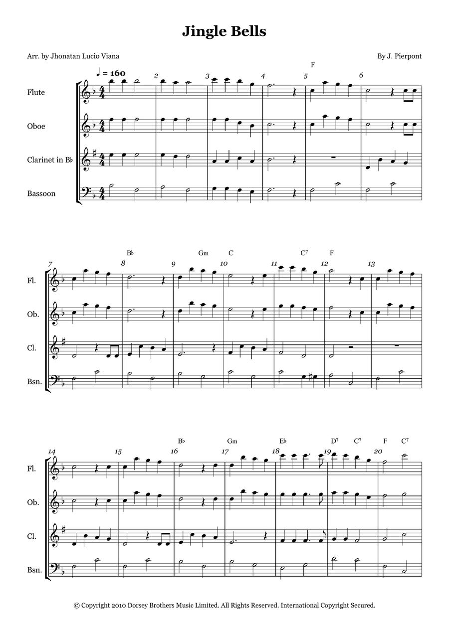 Jingle Bells Woodwind Quartet scores gallery preview page 1