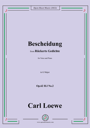 Book cover for Loewe-Bescheidung,in G Major,Op.62 H.I No.2