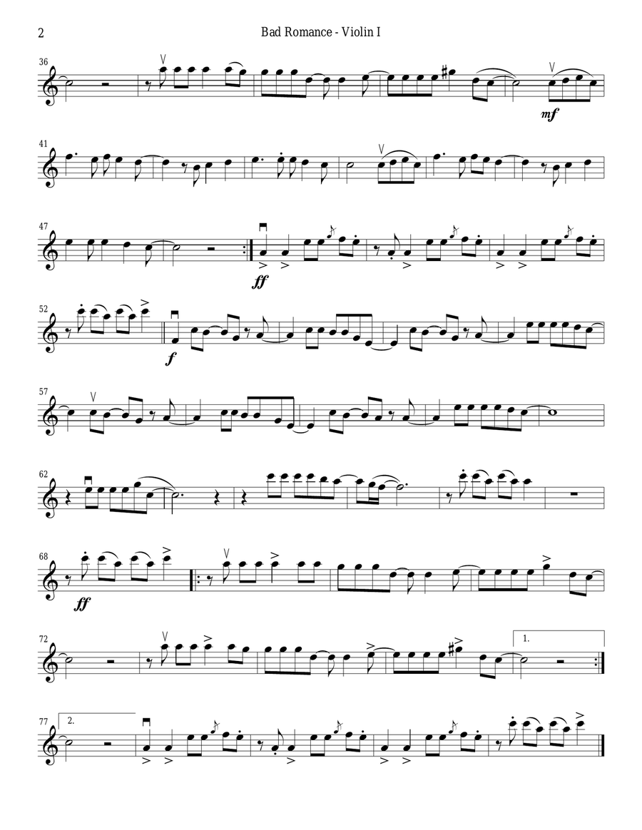 Bad Romance Bad Romance String Quartet scores gallery preview page 2