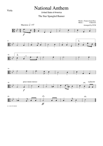 National Anthem United State of America The Star Spangled Banner, for string quartet, NA002