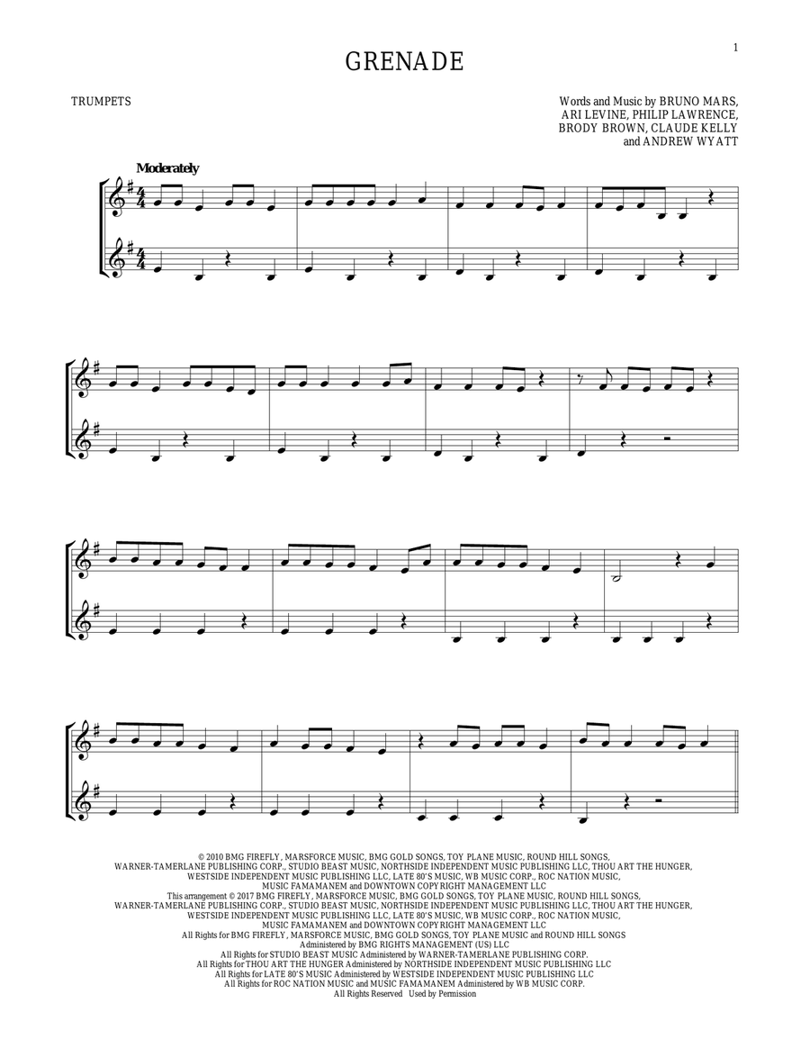 Grenade Trumpet Duet scores gallery preview page 1