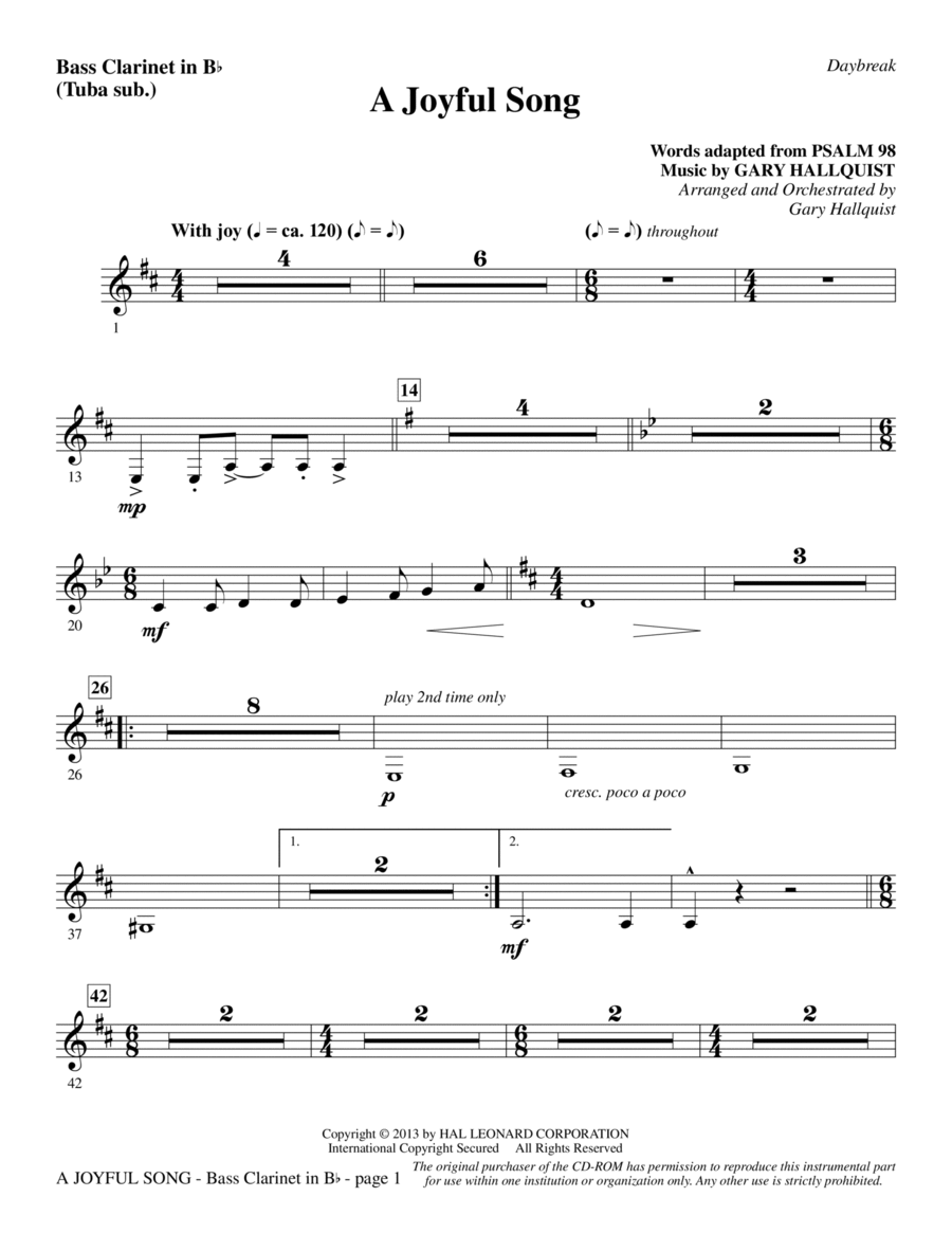 A Joyful Song - Bass Clarinet (sub. Tuba)
