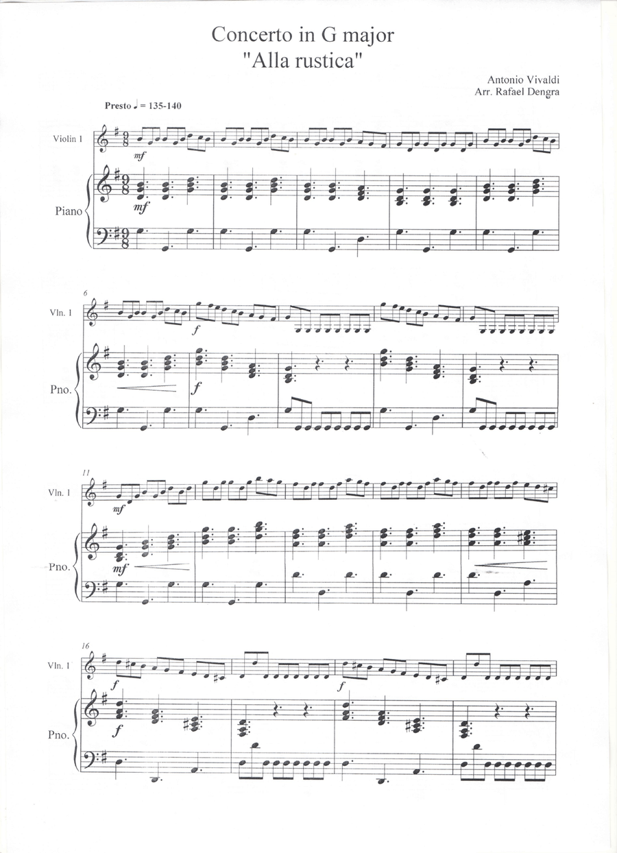 Presto from Alla Rustica - Violin & Piano Violin Solo scores gallery preview page 1