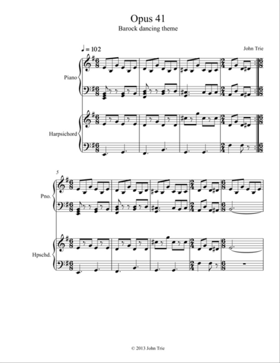 Opus 41 - Barock dancing theme Harpsichord scores gallery preview page 1