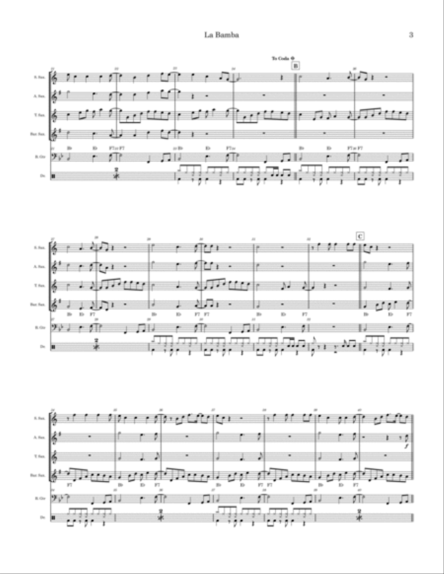 La Bamba Saxophone Quartet scores gallery preview page 3