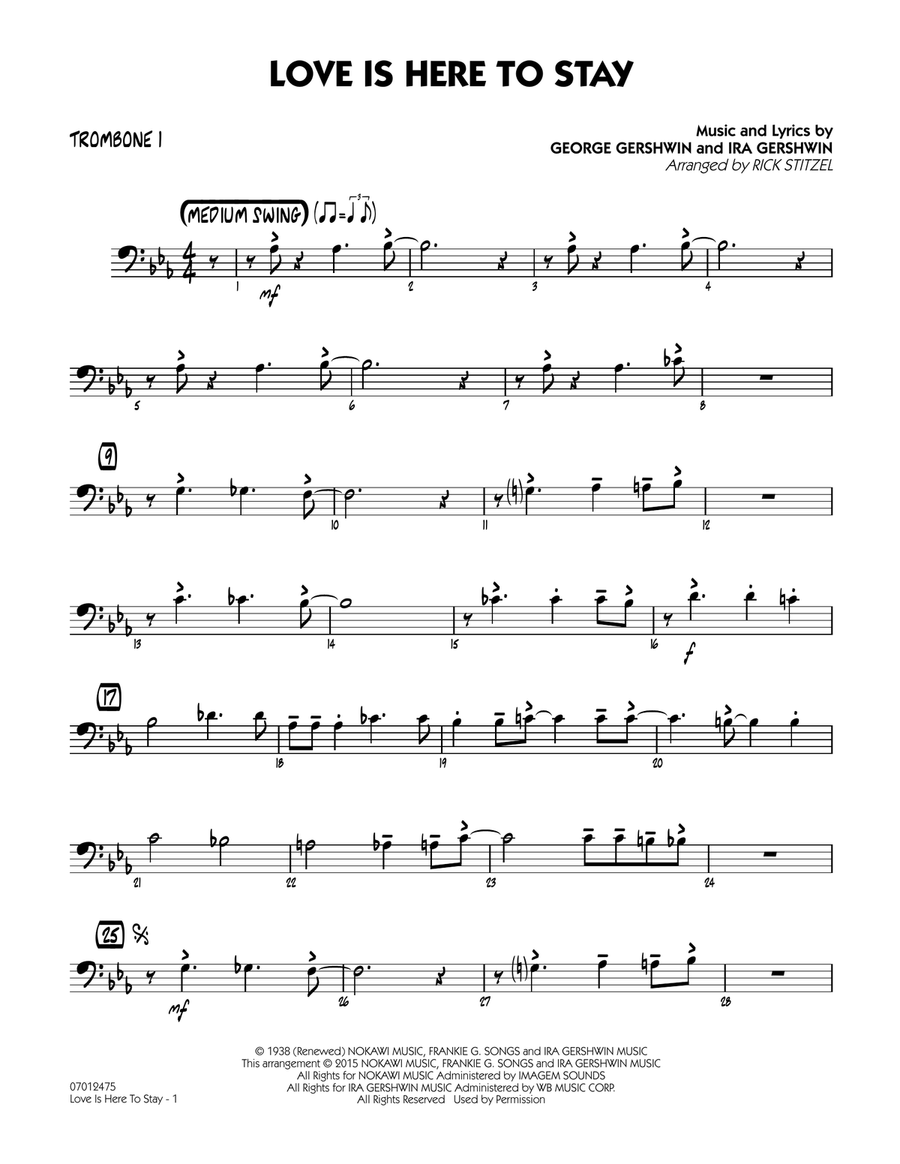 Love Is Here To Stay - Trombone 1 Jazz Ensemble scores gallery preview page 1