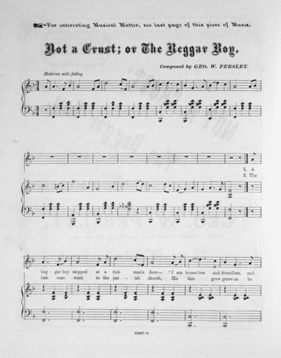 Not a Crust, or The Beggar Boy. Song & Chorus