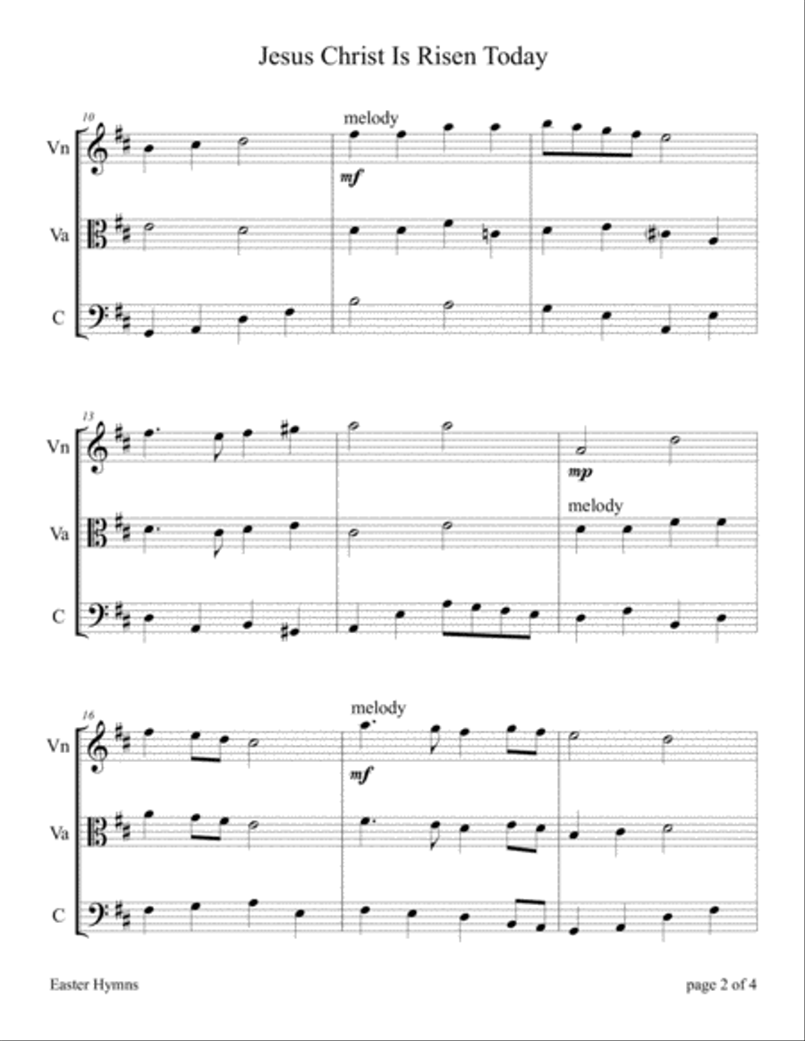 Jesus Christ Is Risen Today (for String Trio – Violin, Viola, and Cello) String Trio scores gallery preview page 4