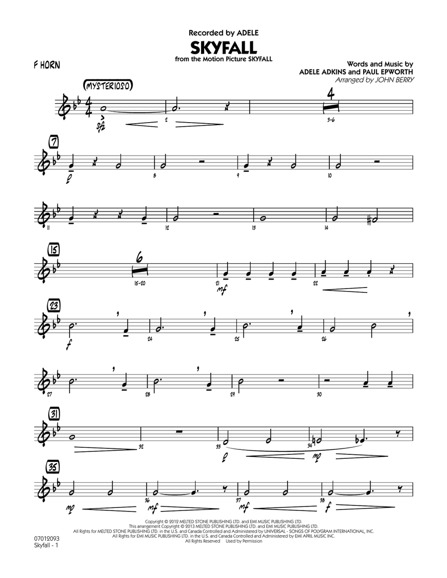 Skyfall - F Horn Jazz Ensemble scores gallery preview page 1