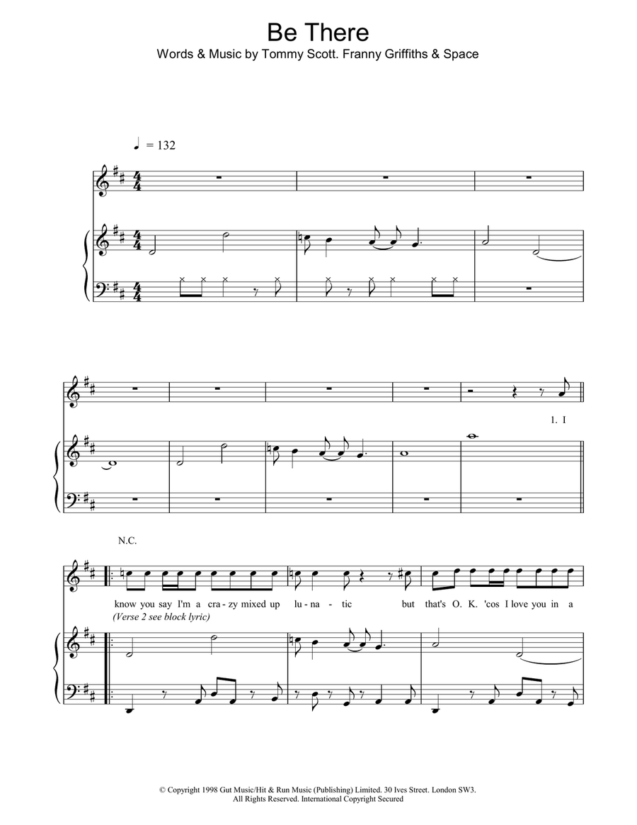 Be There Piano, Vocal, Guitar scores gallery preview page 1