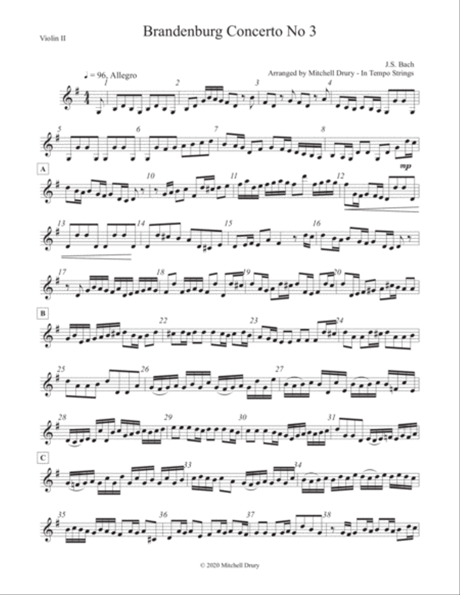 Brandenburg Concert No. 3 - Allegro - String Quartet / Trio String Quartet scores gallery preview page 3