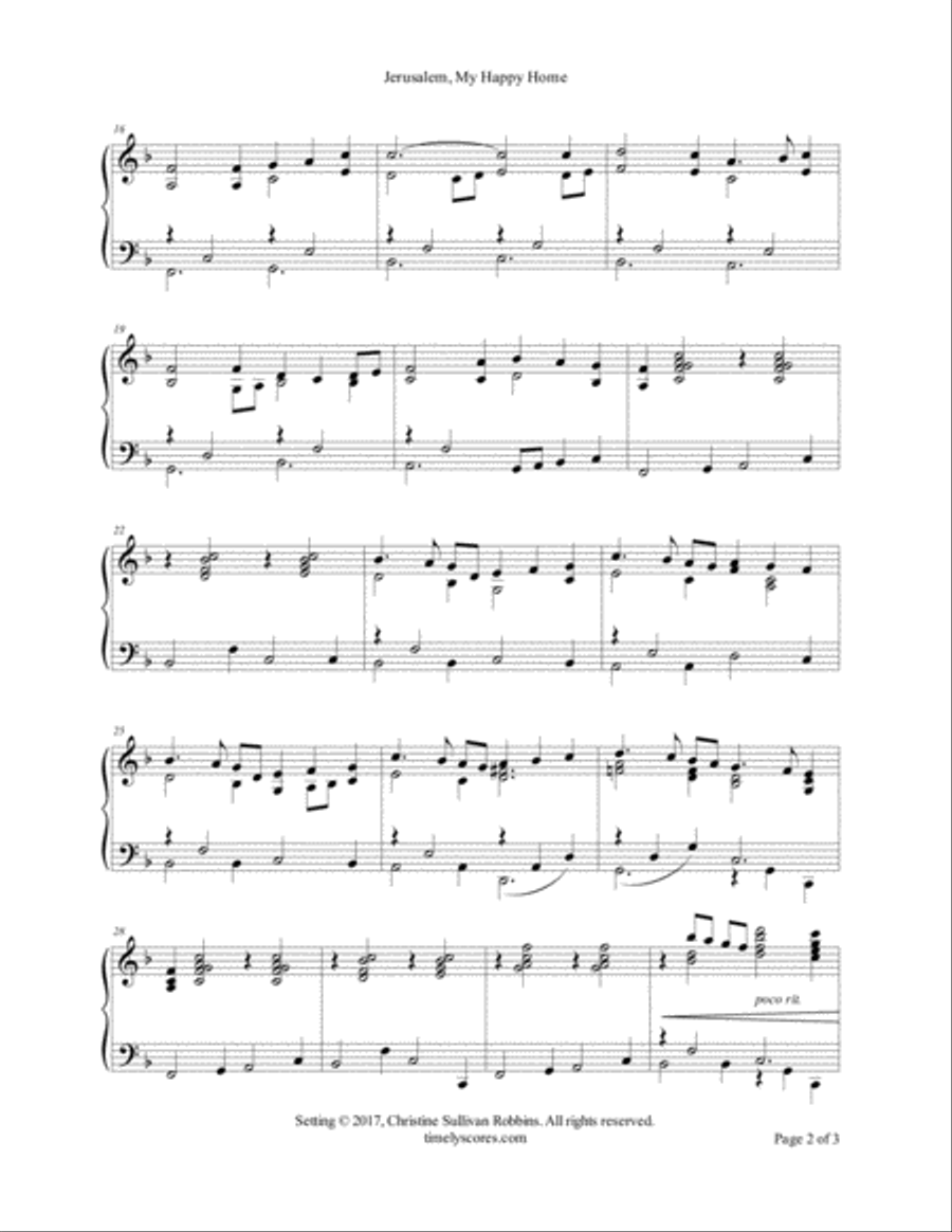 Jerusalem, My Happy Home (I Come wth Joy) Piano Solo scores gallery preview page 2