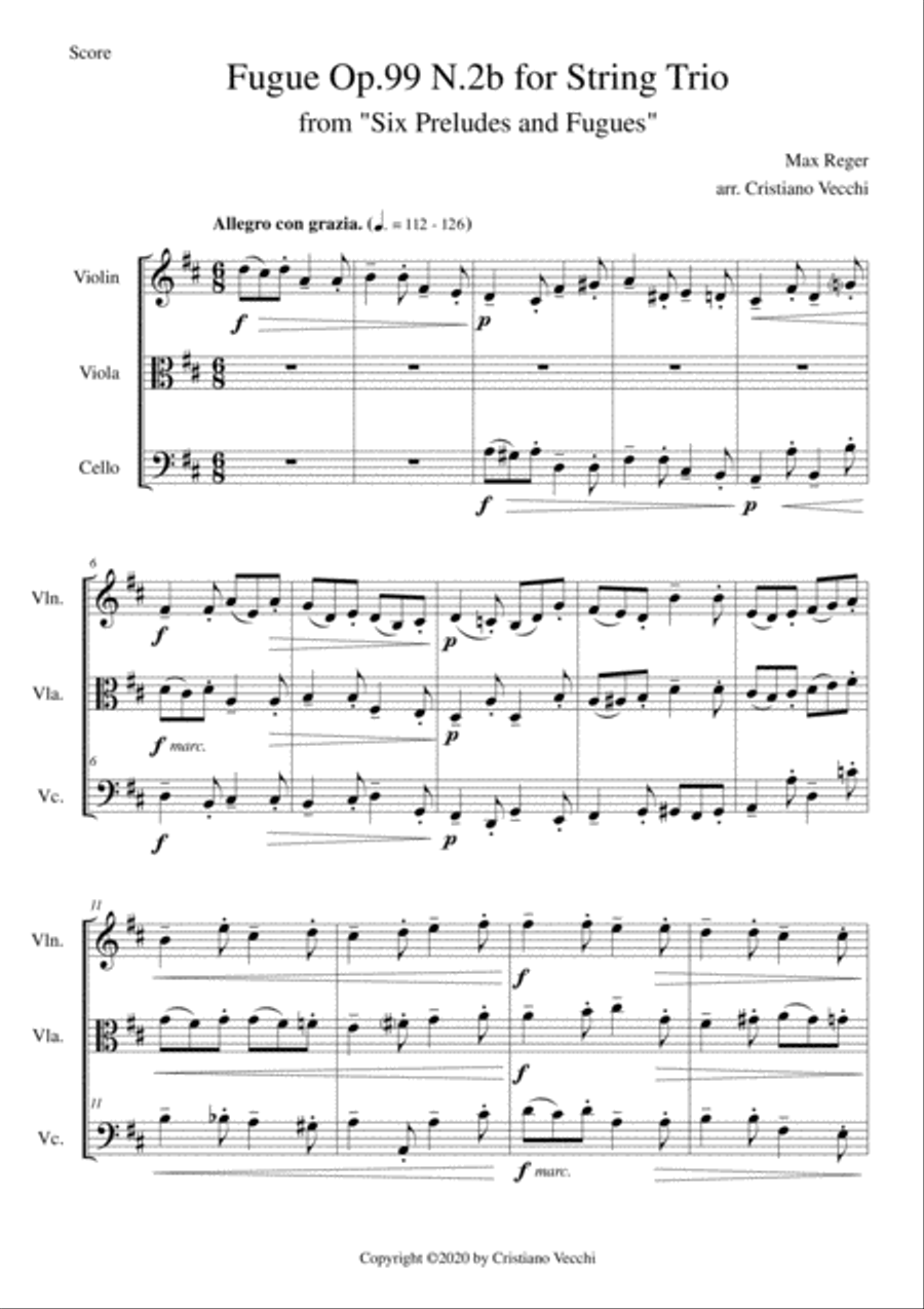 Fugue Op.99 N.2b for String Trio String Trio scores gallery preview page 1