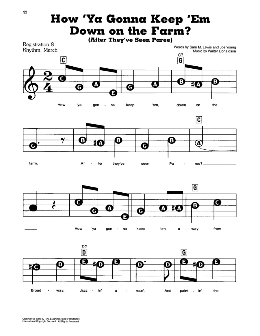 How 'Ya Gonna Keep 'em Down On The Farm? (After They've Seen Paree) Electronic Keyboard scores gallery preview page 1