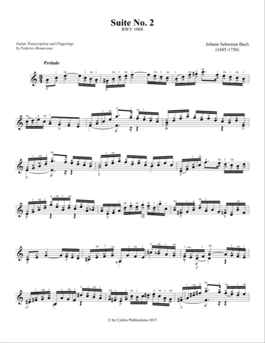 Cello Suite No. 2, Transcribed for Guitar by Federico Bonacossa Classical Guitar scores gallery preview page 5
