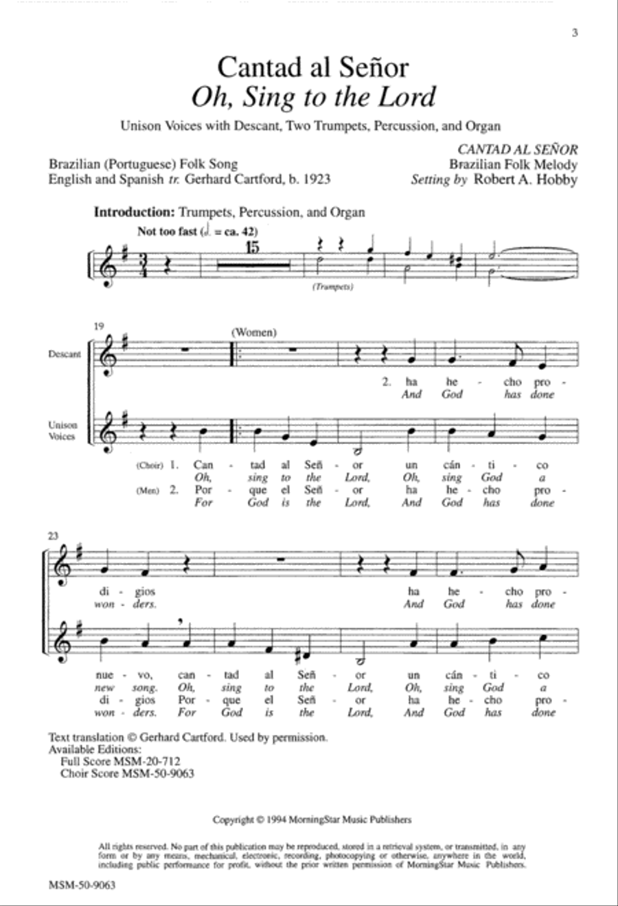 Cantad al Señor/Oh, Sing to the Lord Unison Choir scores gallery preview page 3