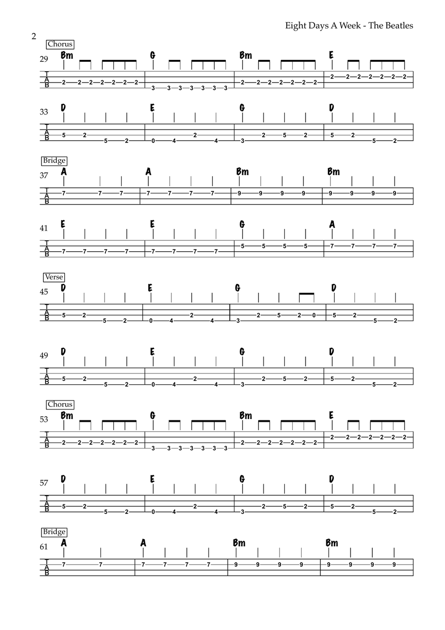 Eight Days A Week Guitar Tablature scores gallery preview page 2