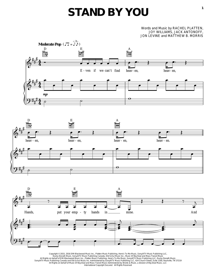 Stand By You Piano, Vocal, Guitar scores gallery preview page 1