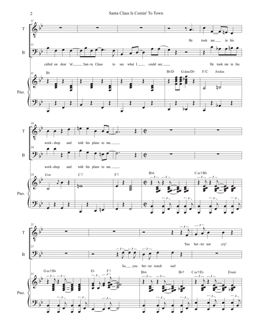 Santa Claus Is Comin' To Town Tenor Voice scores gallery preview page 2