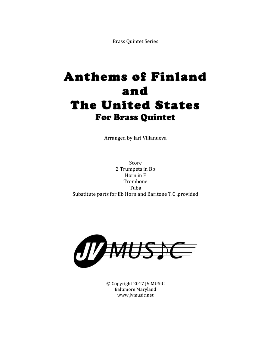 Finland National Anthem and US National Anthem for Brass Quintet Brass Quintet scores gallery preview page 1