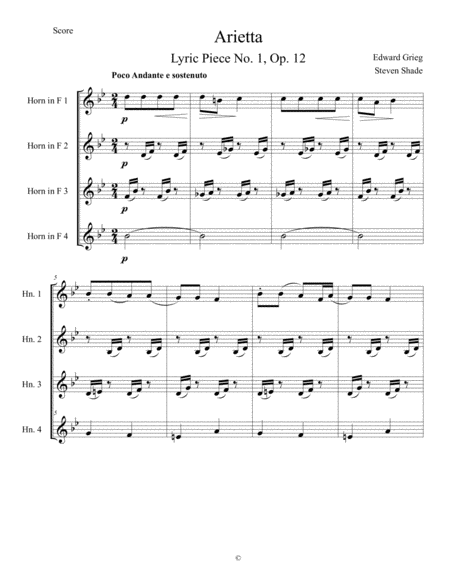 "Arietta," for Horn Quartet, from "Lyric Pieces" image number null