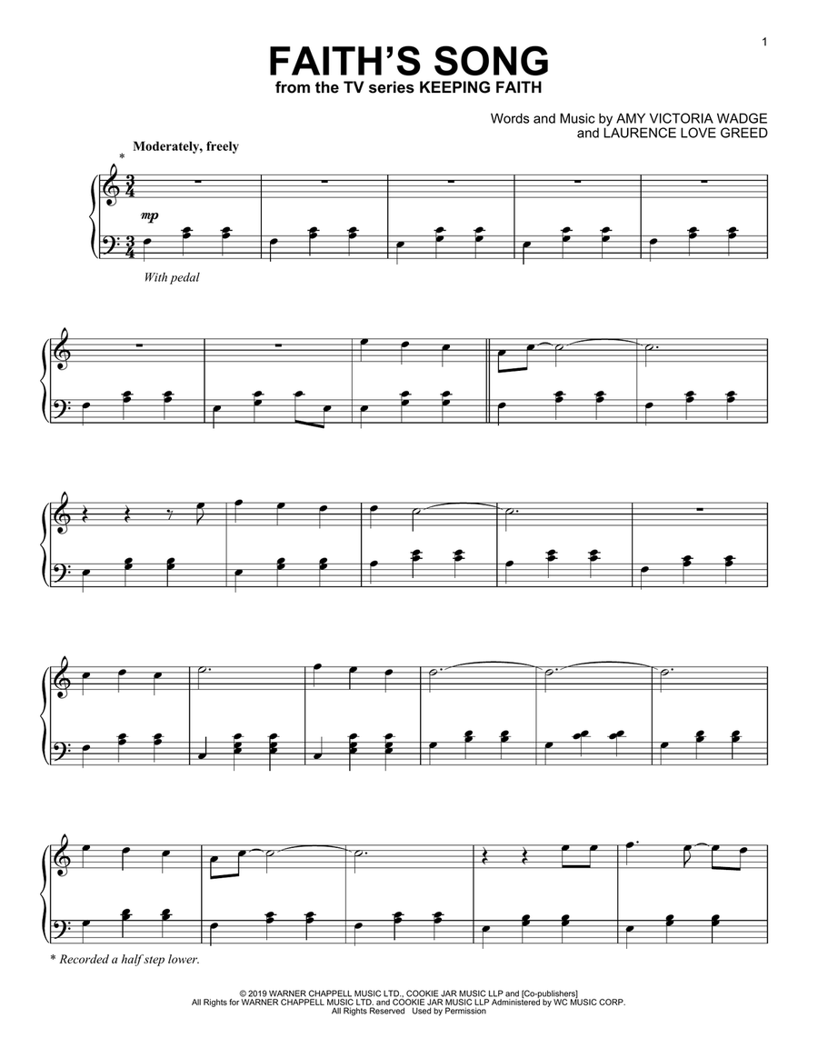 Faith's Song (arr. Laurence Love Greed) (from the TV series Keeping Faith) Piano Solo scores gallery preview page 1