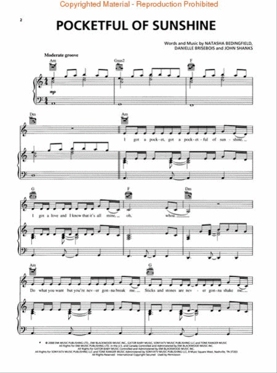 Pocketful of Sunshine Piano, Vocal, Guitar scores gallery preview page 2