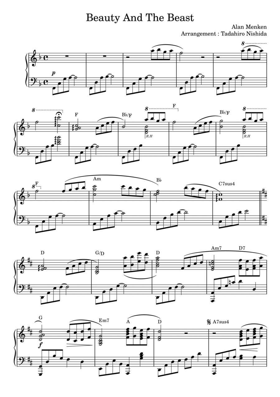Beauty And The Beast Piano Solo scores gallery preview page 1