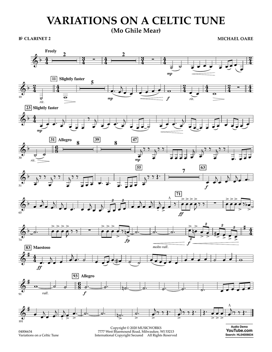 Variations on a Celtic Tune (Mo Ghile Mear) - Bb Clarinet 2 Concert Band scores gallery preview page 1