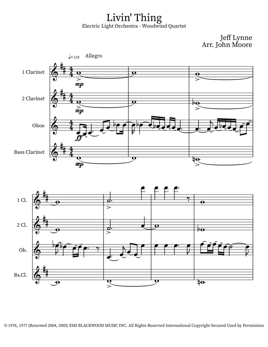 Livin' Thing Livin' Thing Woodwind Quartet scores gallery preview page 1