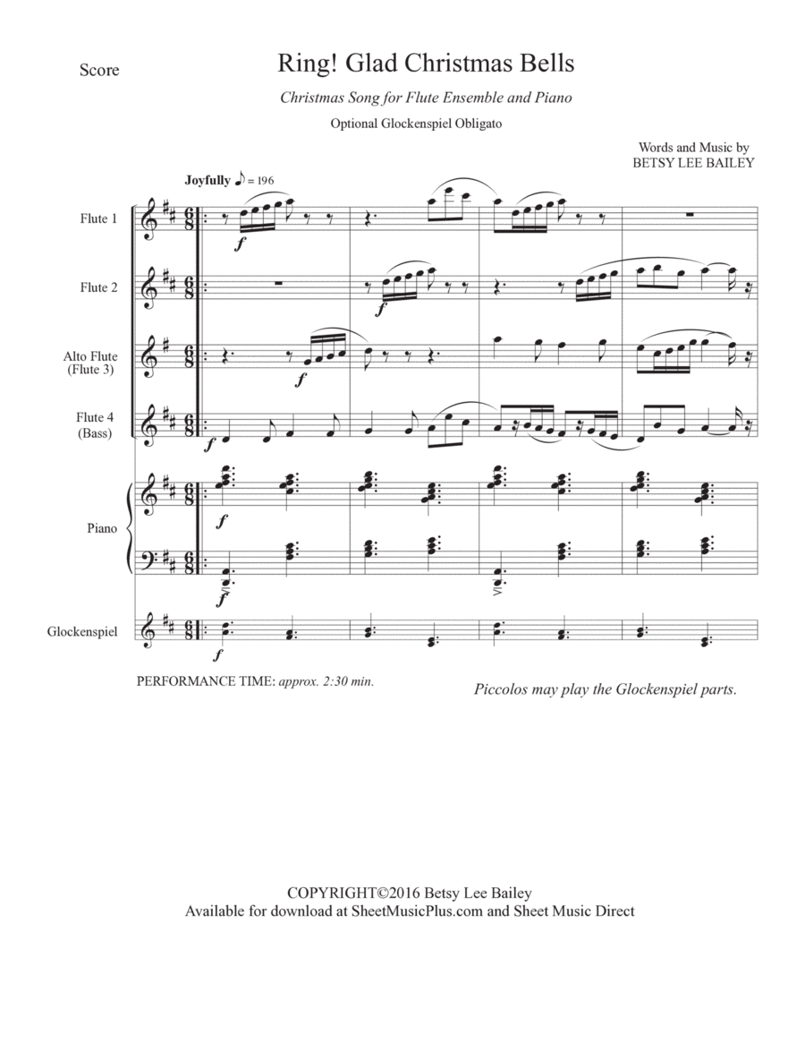 Ring Glad Christmas Bells - flute ensemble Woodwind Ensemble scores gallery preview page 1